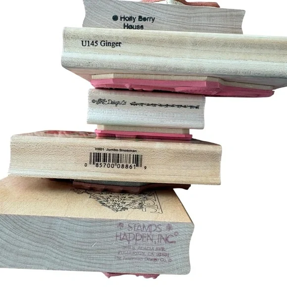 Lot of 5 Vintage Christmas Wood Mount Rubber Stamps Jumbo 1990s Bundle of 5 - Picture 8 of 10